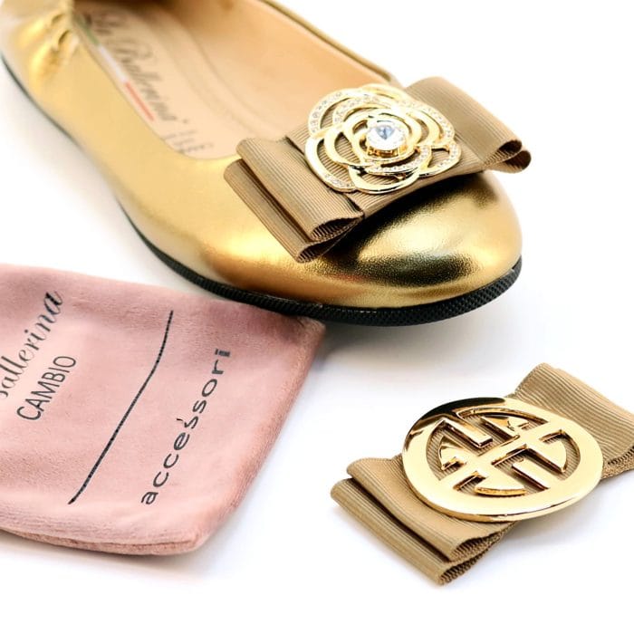 Pantofi dama piele naturala Sidef Bronz balerin casual cu accesoriu detasabil | La Ballerina - imagine 2