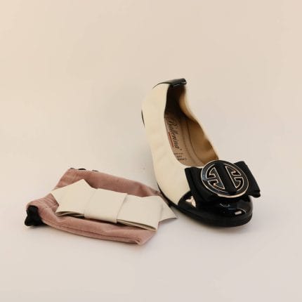 Balerini Dama Piele naturala + Piele lacuita Alb + Negru | La Ballerina